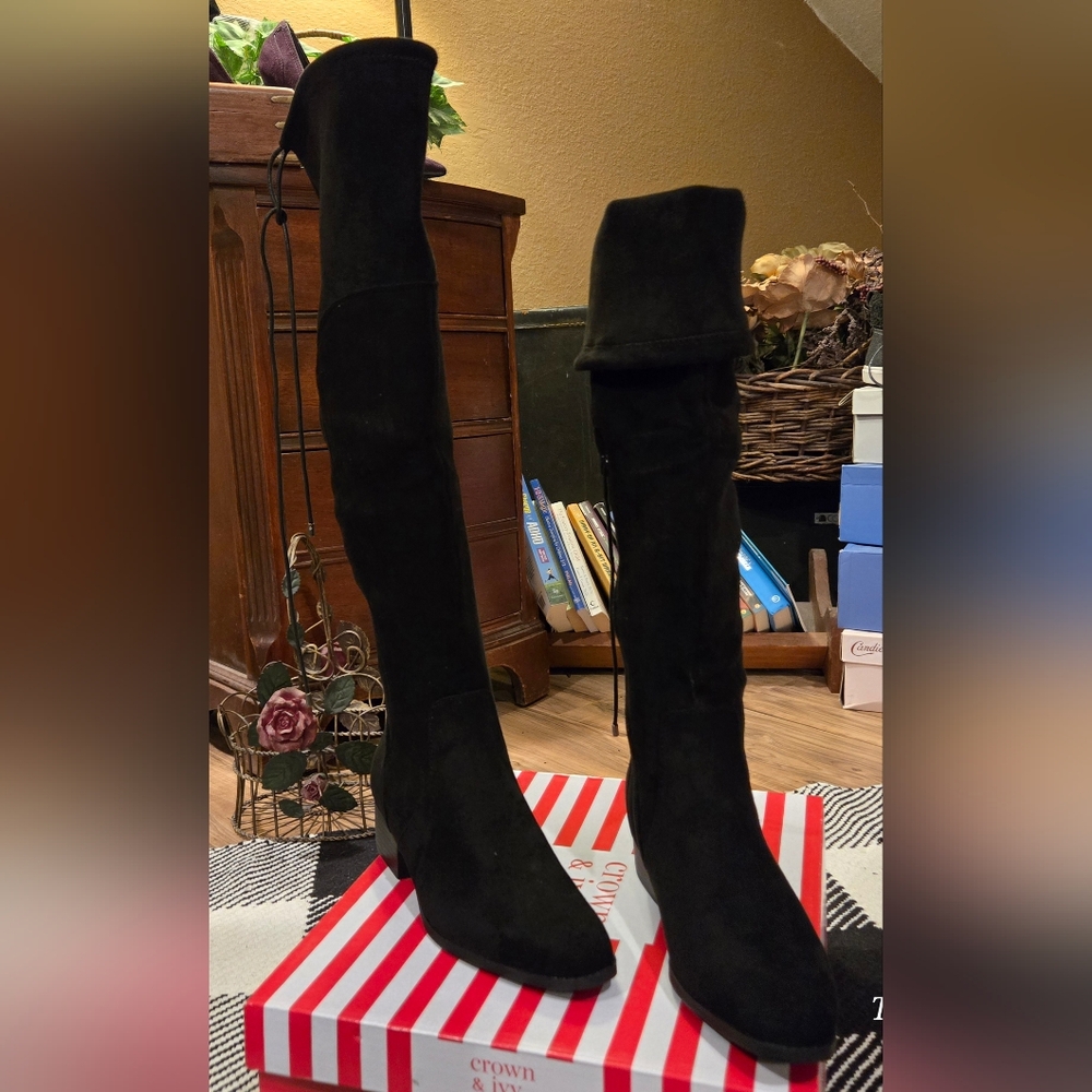 Crown &Ivy Black Suede Over-the-Knee Boots 6M